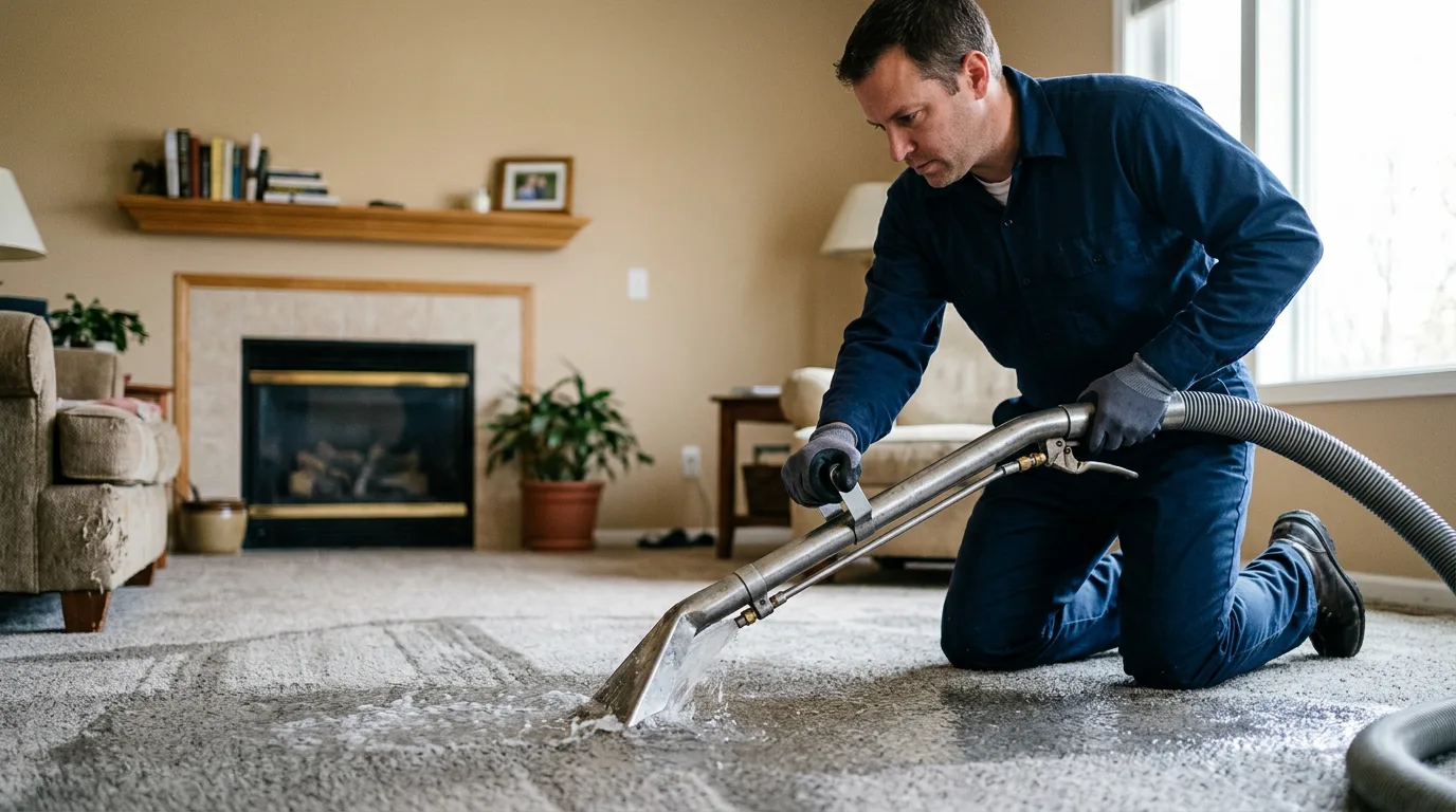 Water damage restoration technician working near Overton, TX
